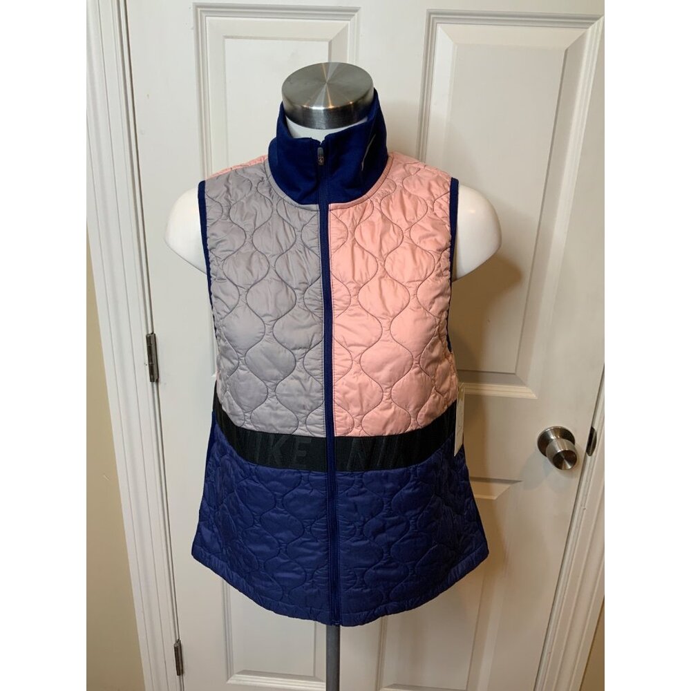 Nike Aerolayer Gilet Blue, Gray & Pink Quilted Zip-Up Vest, Size M